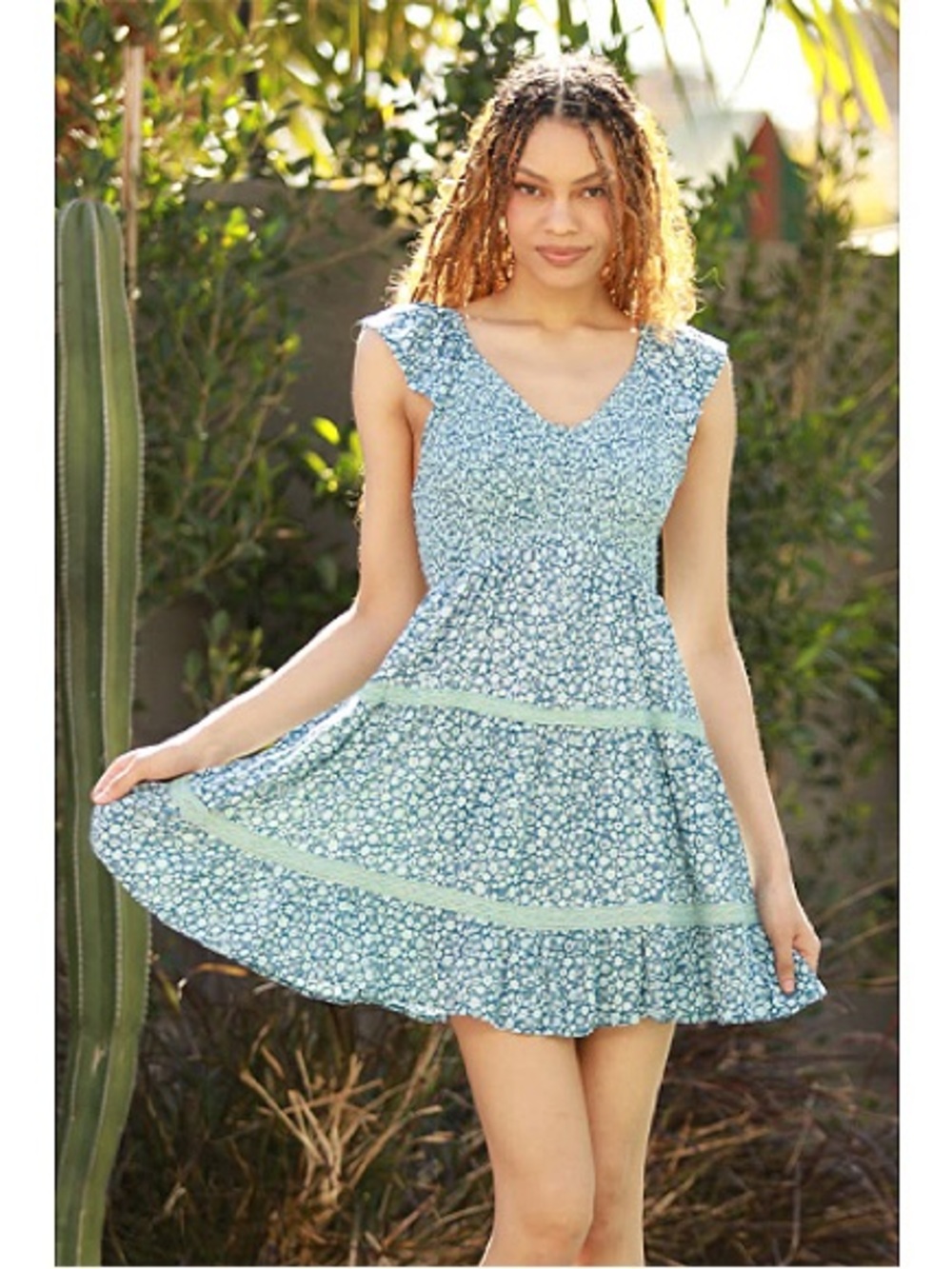 Angie Women’s V Neck Flutter Cap Sleeve Mini Dress